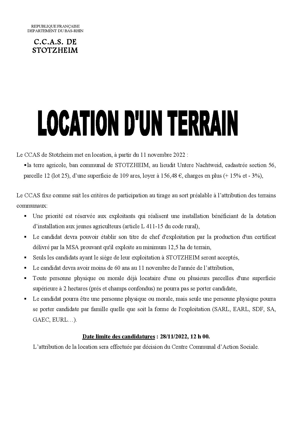 location terres agricoles Portail